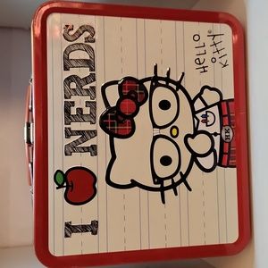 Hello Kitty Red & White Loungefly Embossed nerd Lunch Box with Red Plaid Sides